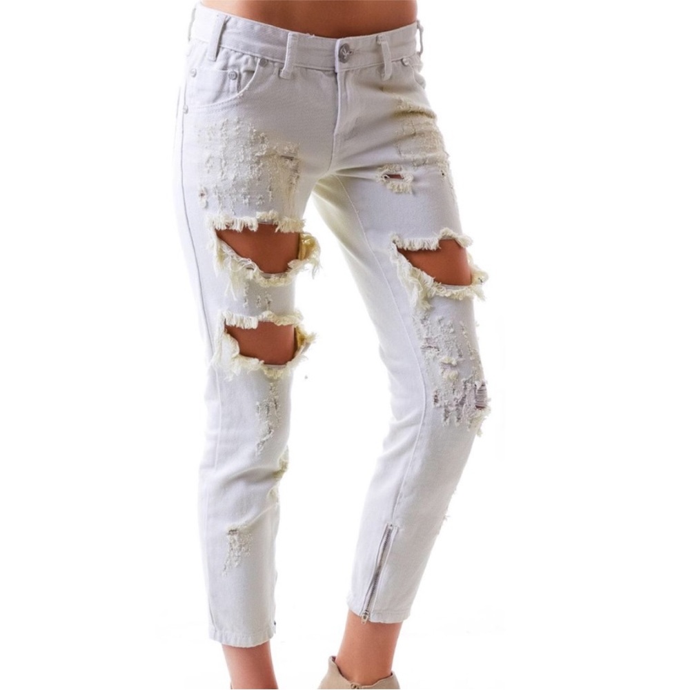 One teaspoon white trashed free bird jeans